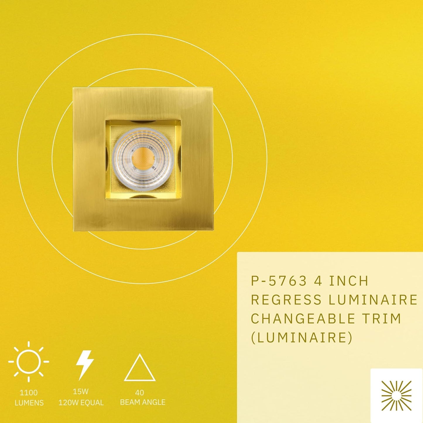 P-5763 4 Inch Square Brushed Brass 15W 1100 Lumens Soft White 27k Recessed Light