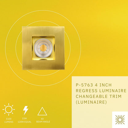 P-5763 4 Inch Square Brushed Brass 15W 1100 Lumens Soft White 27k Recessed Light