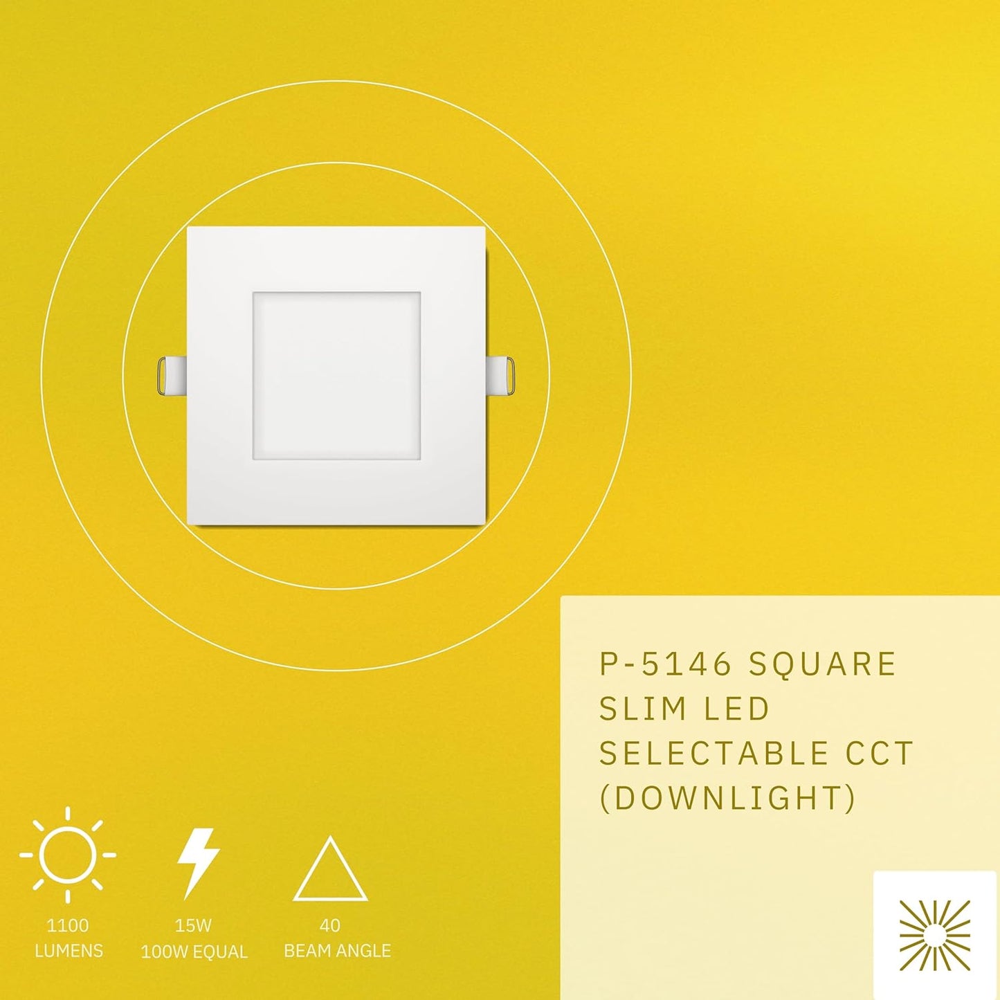 P-5146 5 Inch Square White 15W 500 Lumens 5CCT Slim Ultra-Thin light