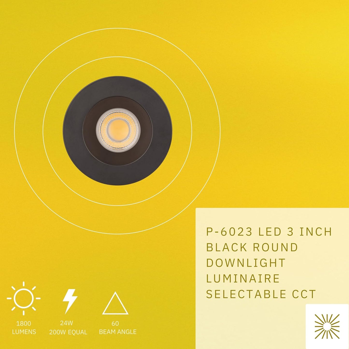 P-6023 3 Inch Black Round 24W 1800 Lumens 5CCT Recessed Light
