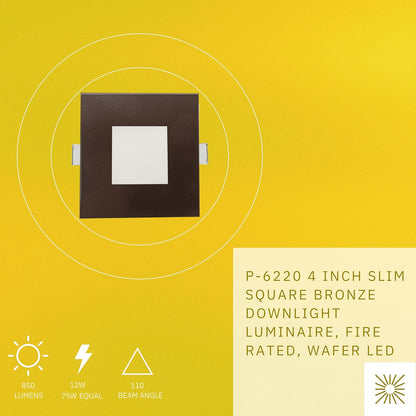 P-6220 4 Inch Square Bronze 12W 850 Lumens 5CCT Slim Light