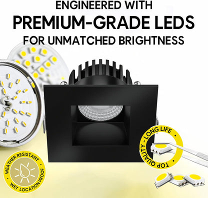 P-7524 3 inch Square Black, 8W, 800 Lumens, 5CCT Recessed Light