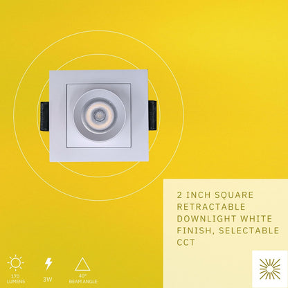 P-6632 2 Inch Retractable Square, White Finish 3 Watts, 170 Lumens 5CCT Recessed Light