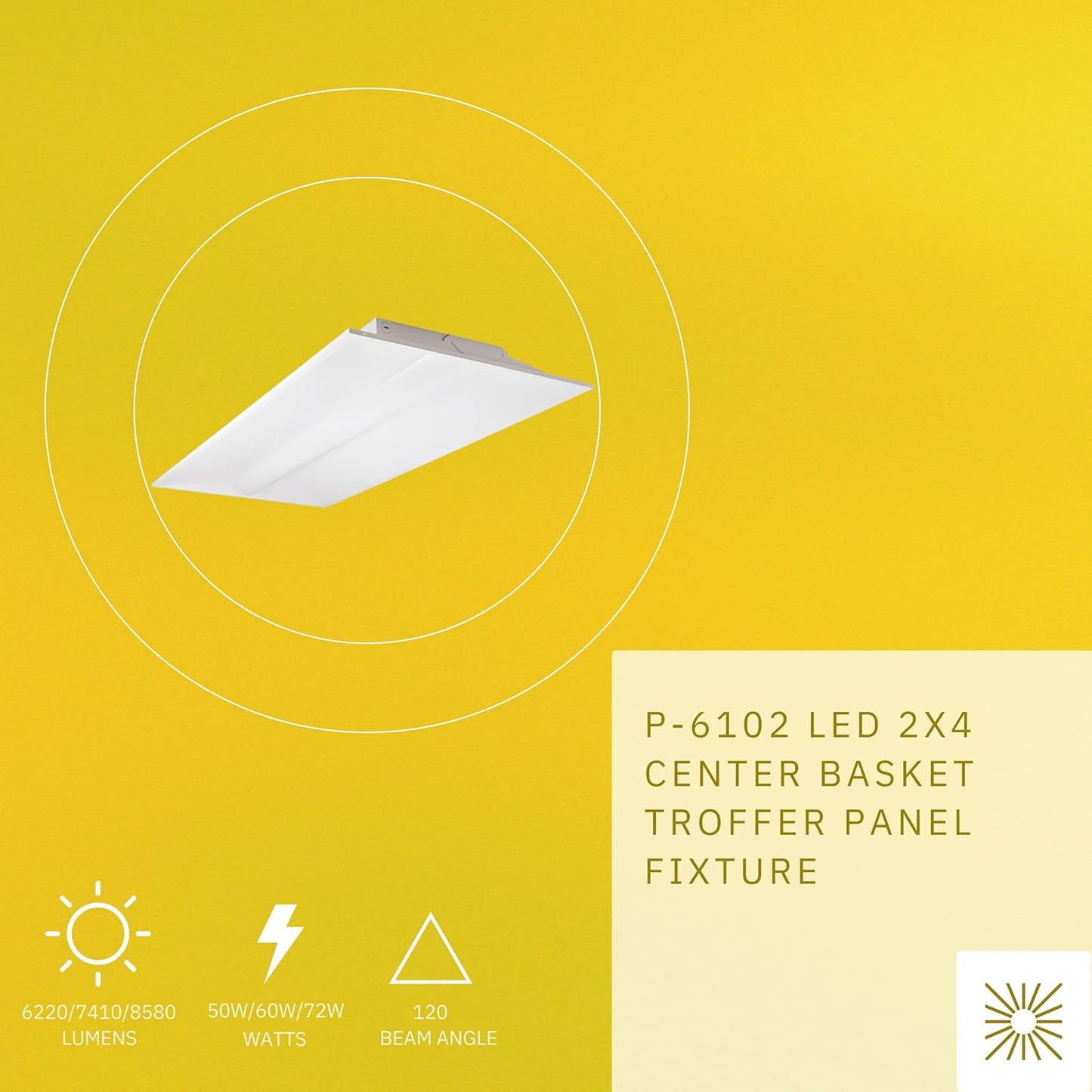 P-6102 2X4 Center Basket White 50W/60W/72W 8580 Lumens 4CCT Troffer Panel