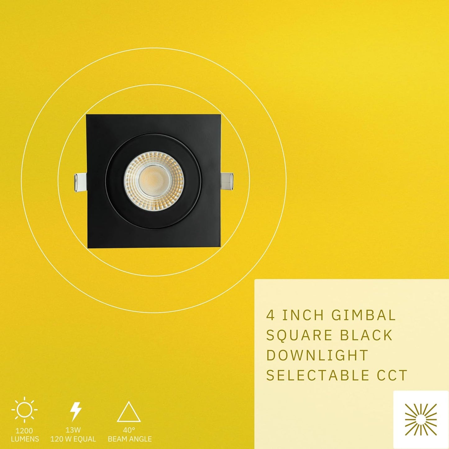 P-6533 4 Inch Gimbal Square, Black Finish 13 Watts, 1200 Lumens 5CCT Recessed Light