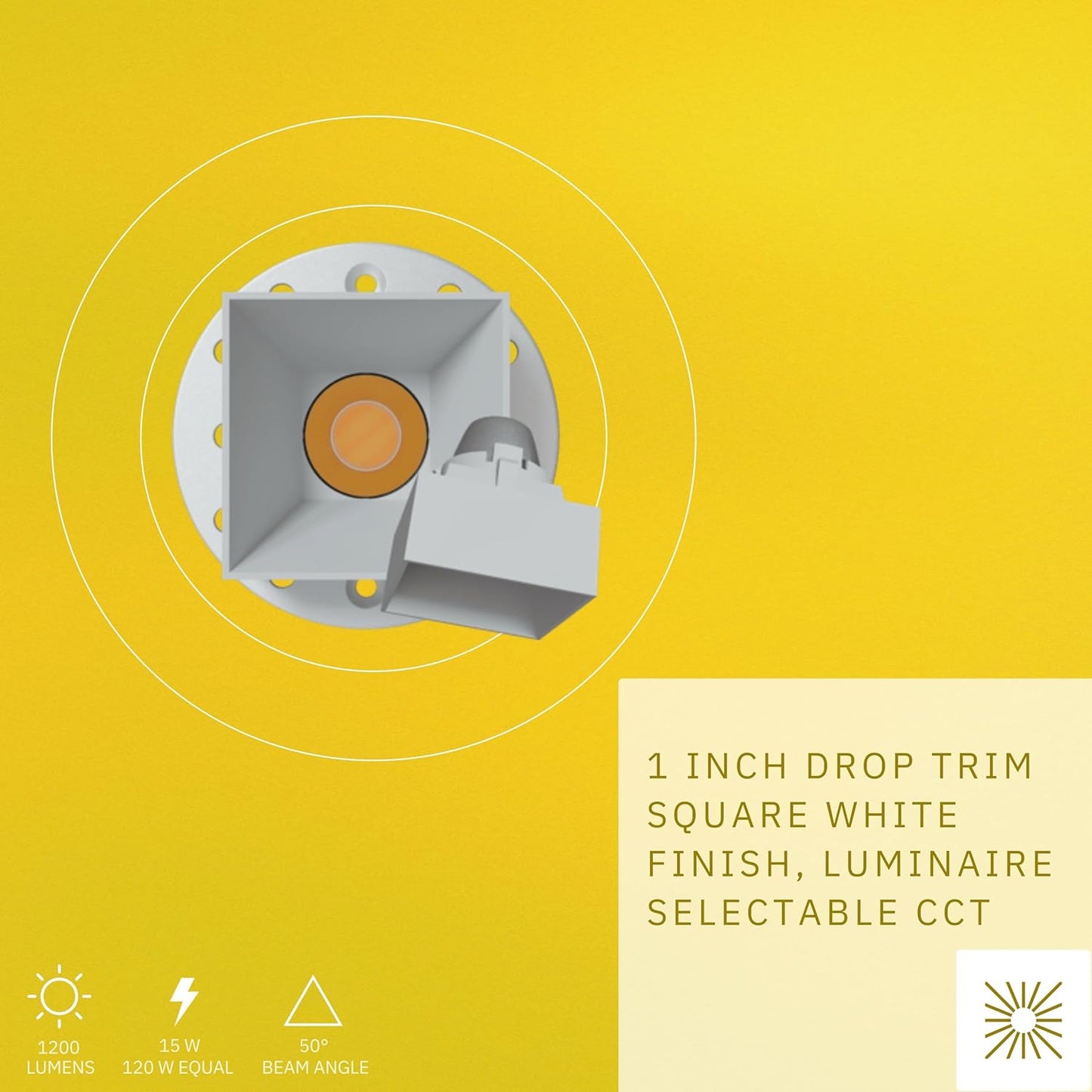 P-6585 1 Inch Square Drop, White Finish 15 Watts, 1200 Lumens 5CCT Recessed Light