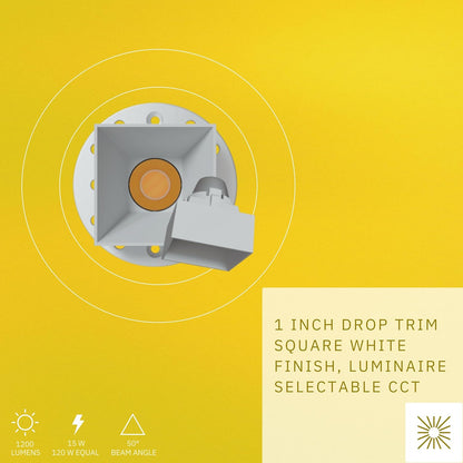 P-6585 1 Inch Square Drop, White Finish 15 Watts, 1200 Lumens 5CCT Recessed Light