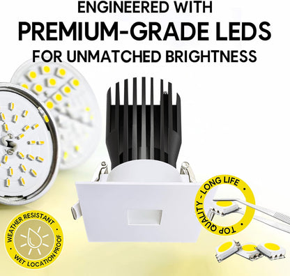 P-6958 3 inch Square White Pinhole Trim HO Downlight Luminaire 15W=175W, 1400 Lumens, 5CCT