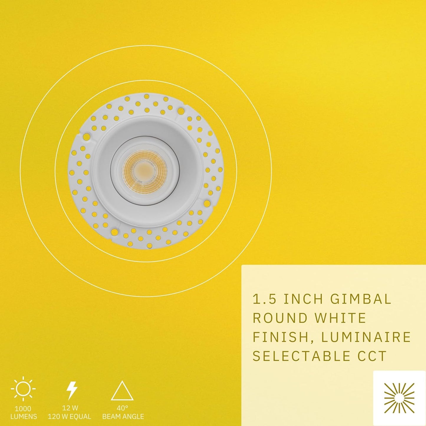 P-6537 1.5 Inch Trimless Gimbal Round, White Finish 12 Watts, 1000 Lumens 5CCT Recessed Light