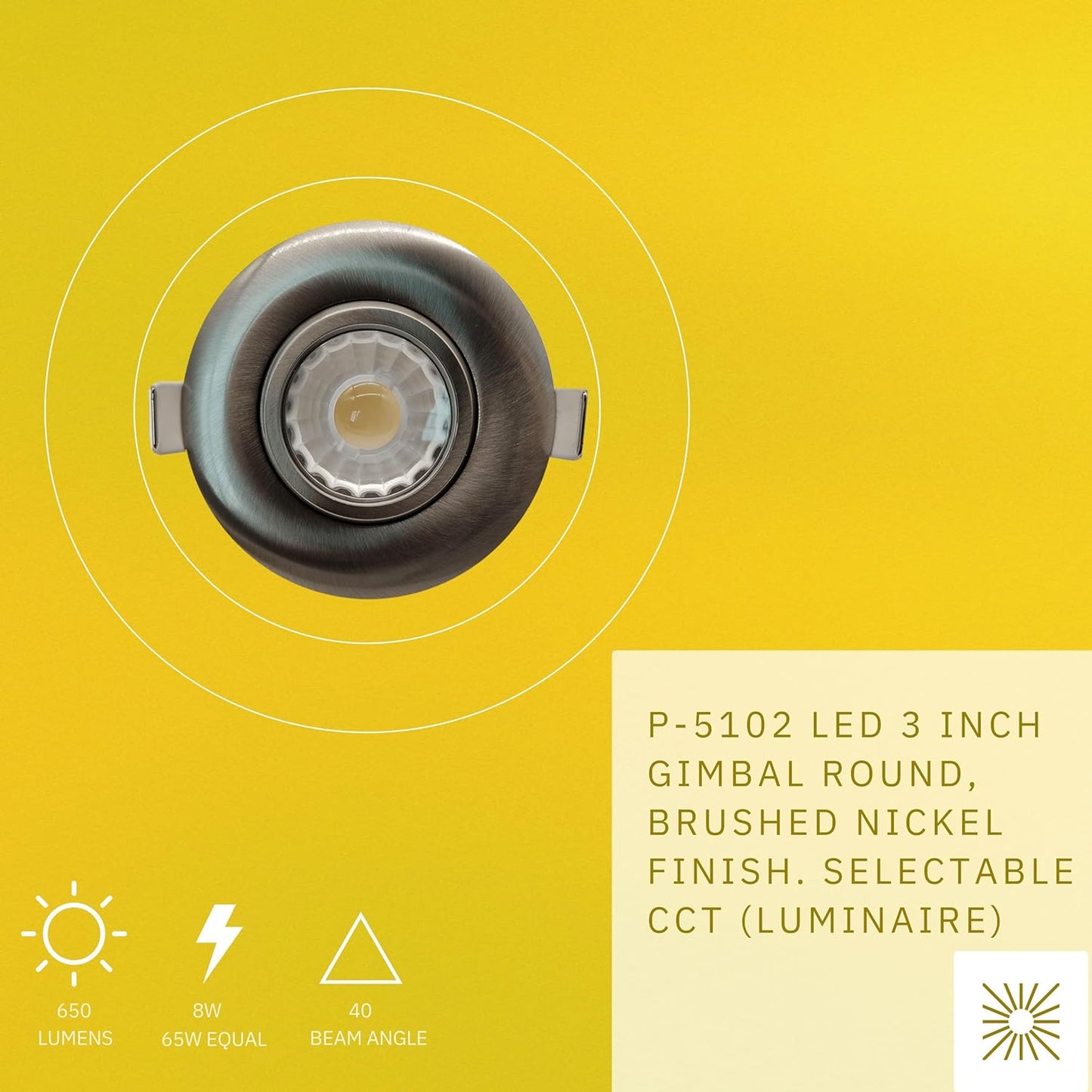 P-5112 3 Inch Round Brushed Nickel 8W 650 Lumens 5CCT Gimbal Light