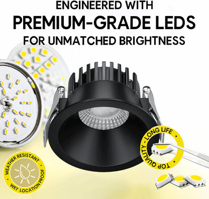 P-7547 3 inch Round Black Narrow Trim, 8W, 800 Lumens, 5CCT Recessed Light