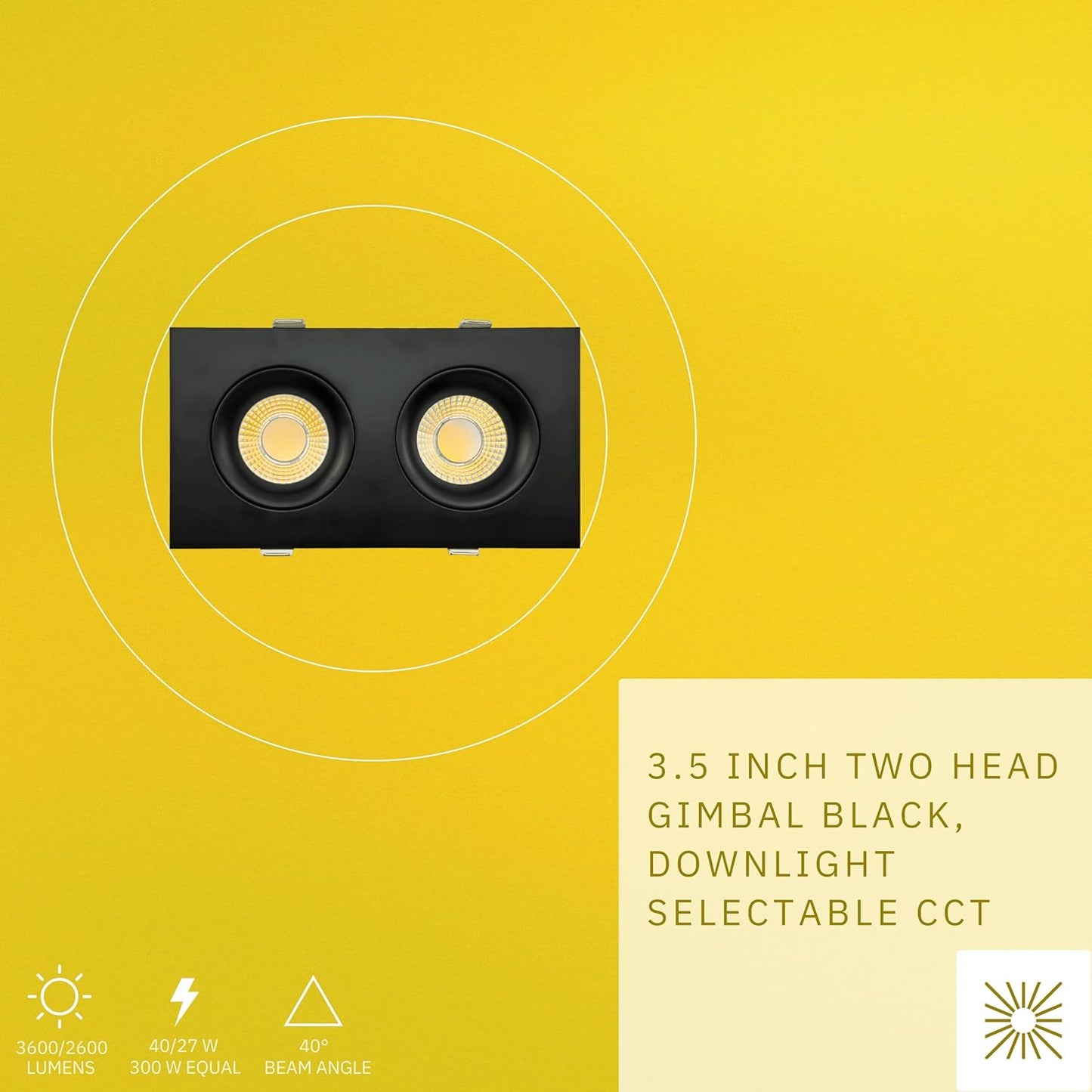 P-6495 3.5 Inch 2 Head Multiple Gimbal, Black Finish 40 Watts, 3600 Lumens 5CCT Recessed Light