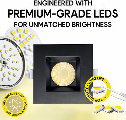 P-7125 3.5 inch Square Black 15-9W, 1400-900 Lumens 5CCT Recessed Light