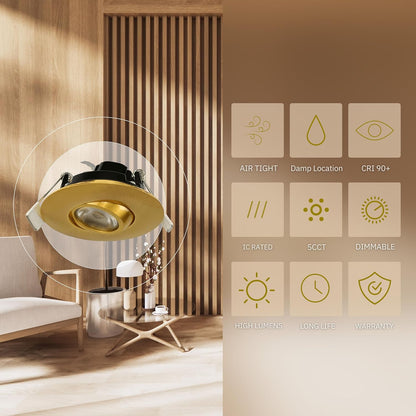 P-5866 2 Inch Round Brushed Brass 5W 450 Lumens 5CCT Gimbal Light