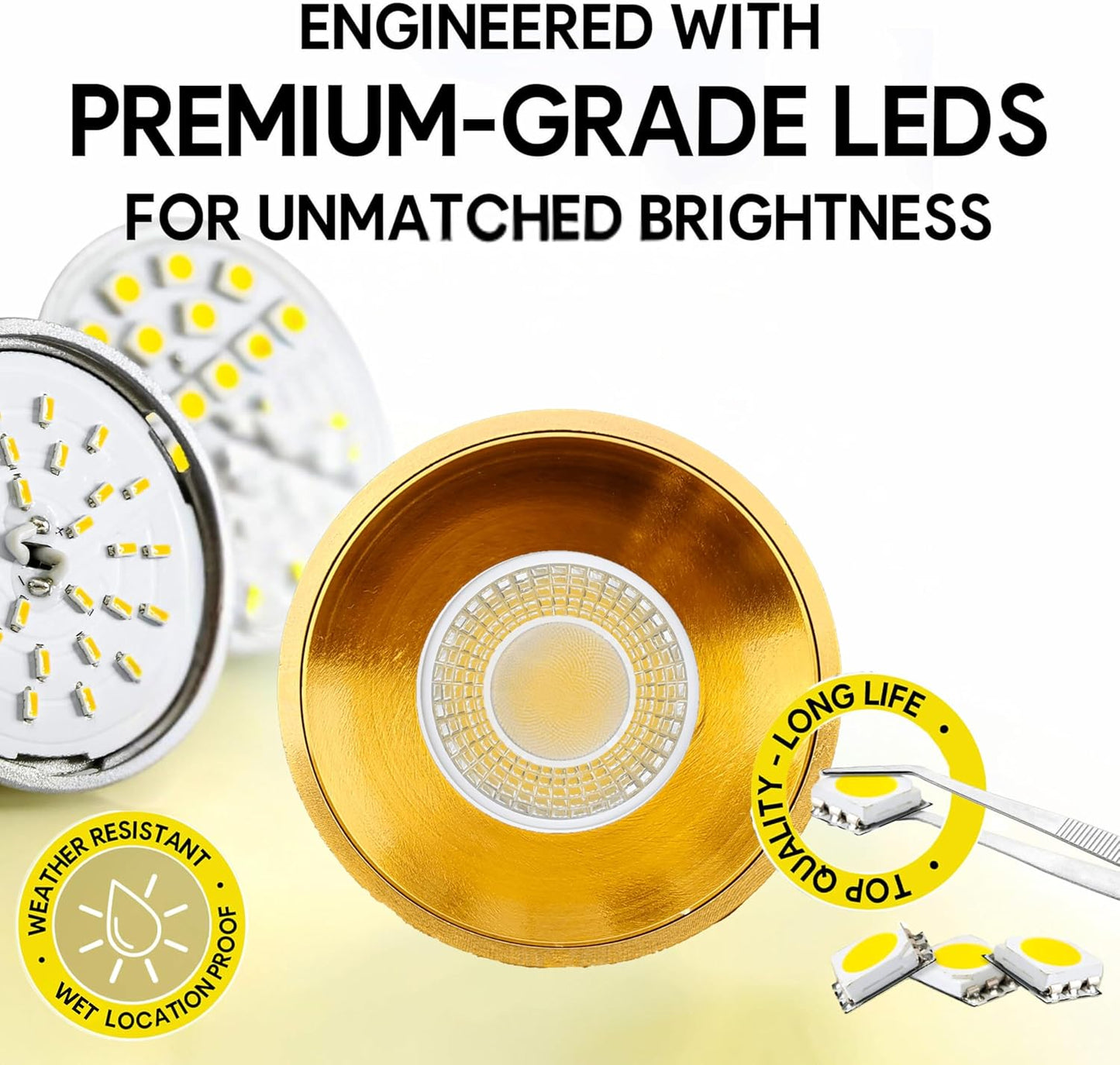 P-7099 4 Inch Millwork Trimless Round Brushed Brass 15-9W, 1550-950 Lumens 5CCT Recessed Light