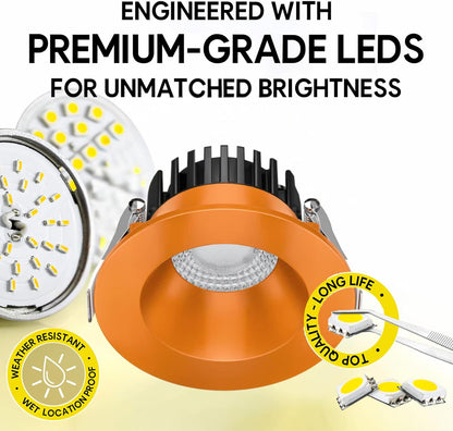 P-7537 3 inch Round Tangerine Orange, 8W, 800 Lumens, 5CCT Recessed Light