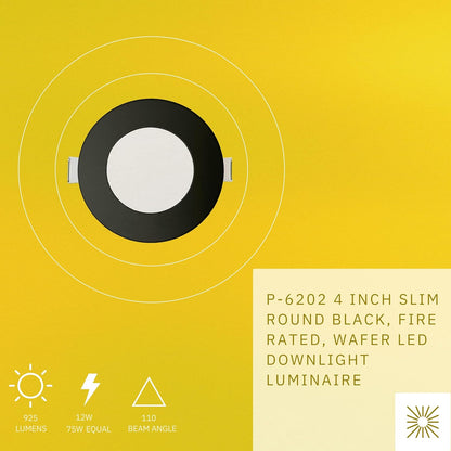 P-6202 4 Inch Round Black 12W 925 Lumens 5CCT Slim Light