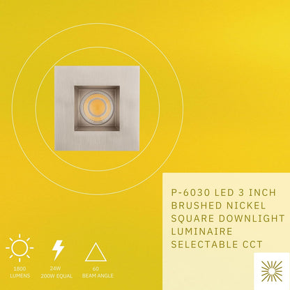 P-6030 3 Inch Brushed Nickel Square 24W 1800 Lumens 5CCT Recessed Light