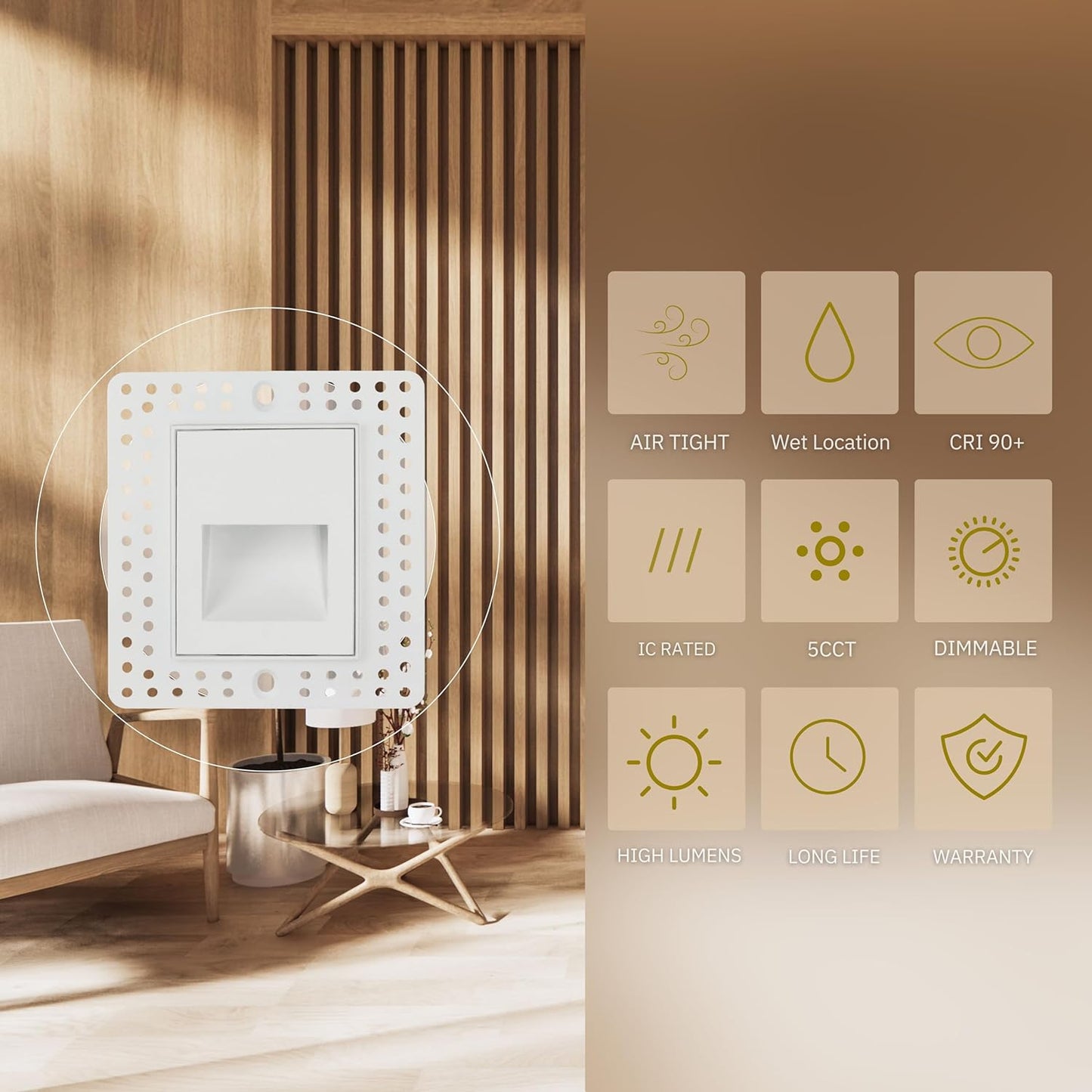 P-5463 Trimless White 3W 75 Lumens 5CCT Vertical Step Lights