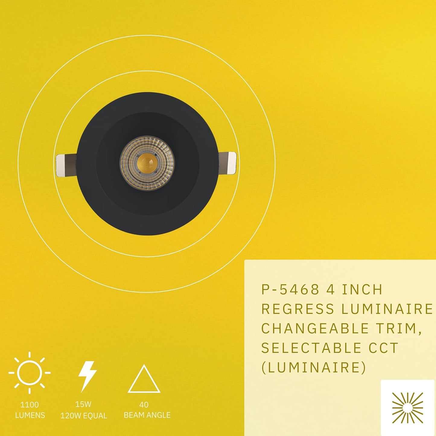 P-5468 4 Inch Round Deep Black Smooth 15W 1100 Lumens 5CCT Recessed Light