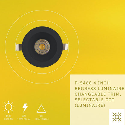 P-5468 4 Inch Round Deep Black Smooth 15W 1100 Lumens 5CCT Recessed Light