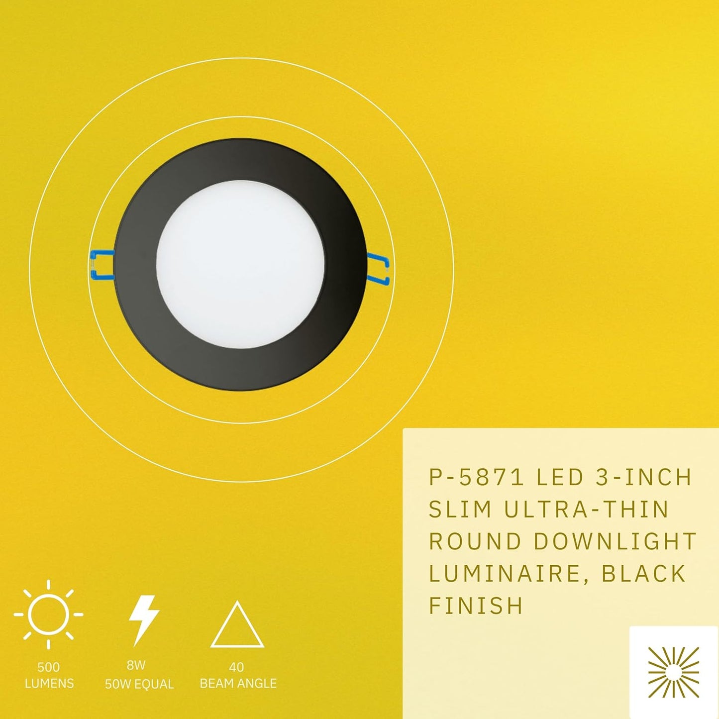 P-5871 3 Inch Round Black 8W 500 Lumens 5CCT Slim Ultra-Thin Light