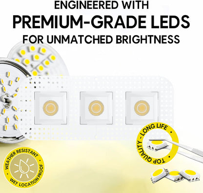 P-7428 3 inch Trimless 3 Head Square White HO, 45/60W, 4200/6300 Lumens, 5CCT Recessed Light
