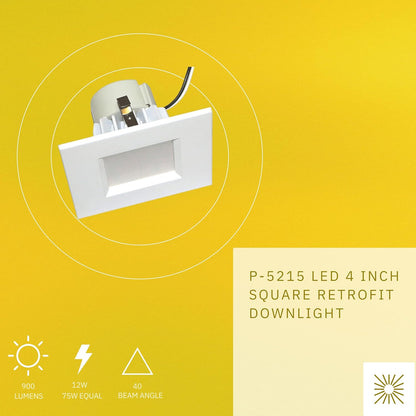 P-5215 4 Inch Square White 12W 900 Lumens Soft White 27k Retrofit Light