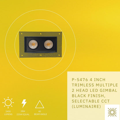 P-5476 4 Inch Trimless 2 Head Black 28W 2400 Lumens 5CCT Gimbal Light