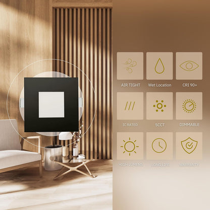 P-6218 4 Inch Square Black 12W 850 Lumens 5CCT Slim Light