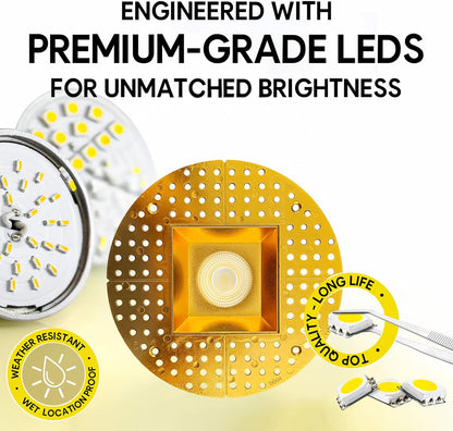 P-7115 3.5 inch Trimless Square Brushed Brass 15-9W, 1400-900 Lumens 5CCT Recessed Light