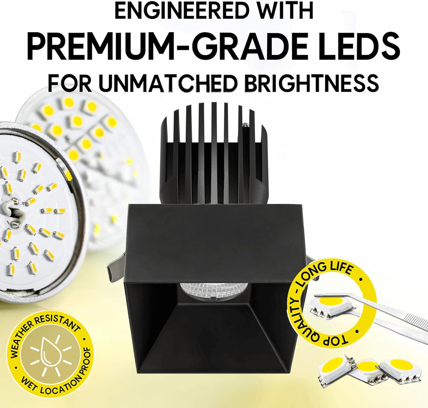 P-6945 3 inch Square Black Drop Trim HO Downlight Luminaire 24W=200W, 2100 Lumens, 5CCT