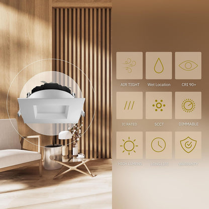 P-5134 4 Inch Square White 15W 1200 Lumens 5CCT Slim Light