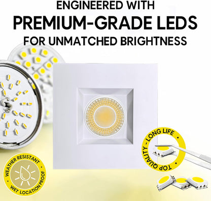 P-6976 4 inch Retrofit Square Downlight Luminaire, White Finish, 10W=100W, 1000 Lumens, 5CCT