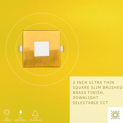 P-6625 2 Inch Slim Ultra-Thin Square, Brushed Brass 5 Watts, 300 Lumens 5CCT Recessed Light