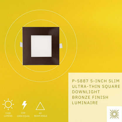 P-5887 5 Inch Square Bronze 15W 1100 Lumens 5CCT Slim Ultra-Thin Light