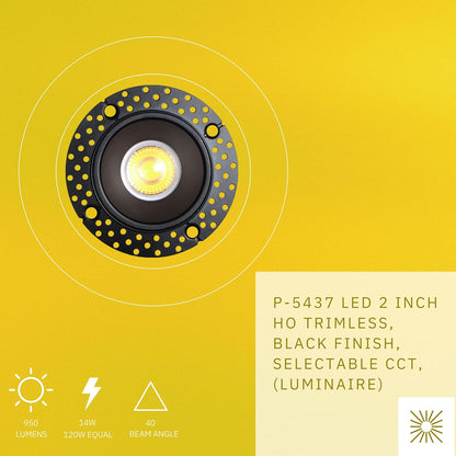 P-5437 2 Inch Trimless Black Round 15W 1000 Lumens 5CCT Recessed Light