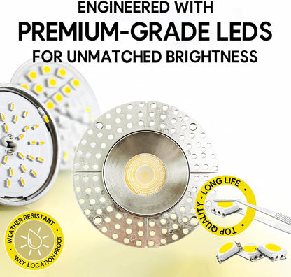 P-7145 3.5 inch Trimless Round Brushed Nickel HO 18-30W, 1700-2700 Lumens 5CCT Recessed Light