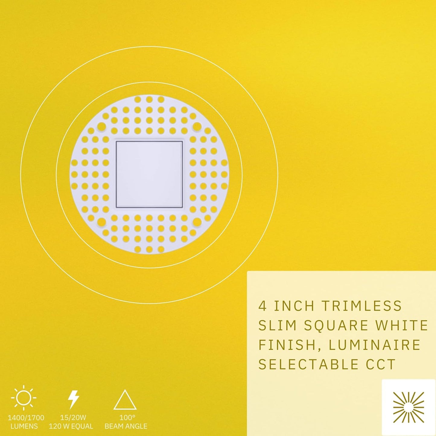 P-6593 4 Inch Trimless Slim Square, White Finish 20 Watts, 1700 Lumens 5CCT Recessed Light