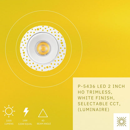 P-5436 2 Inch Trimless Round White 14W 1000 Lumens 5CCT Recessed Light