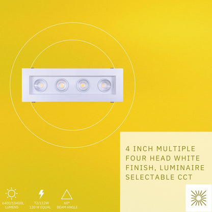 P-6614 4 Inch 4 Head Multiple Gimbal, 72 Watts, 6400 Lumens 5CCT Recessed Light