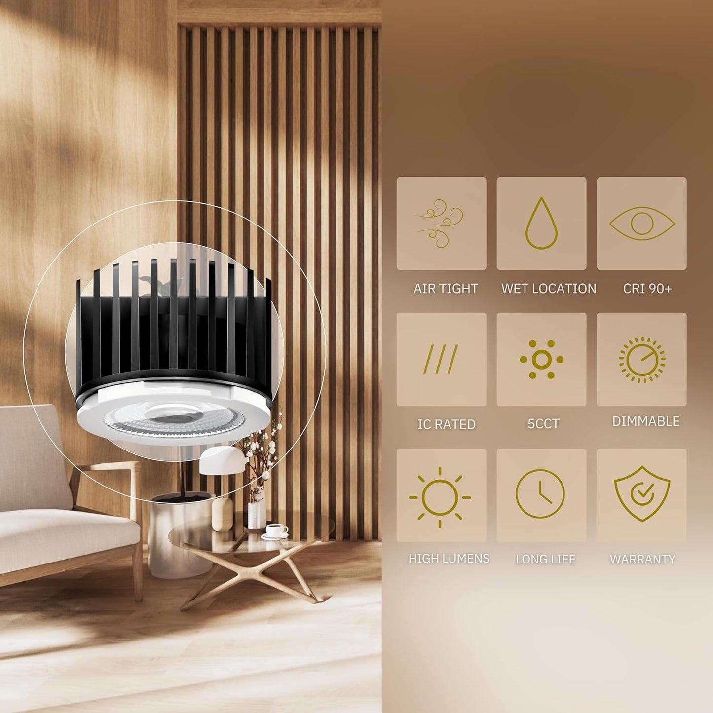 P-6446 4 Inch Round, Black Finish 15 Watts, 1550 Lumens 5CCT Recessed Light