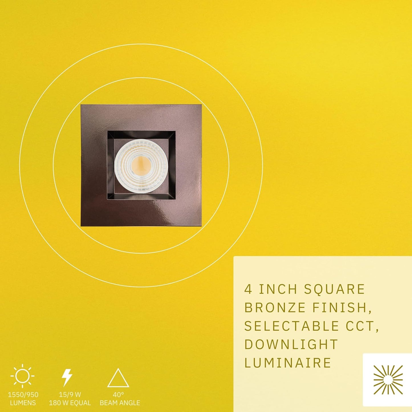 P-6456 4 Inch Square, Bronze Finish 15 Watts, 1550 Lumens 5CCT Recessed Light