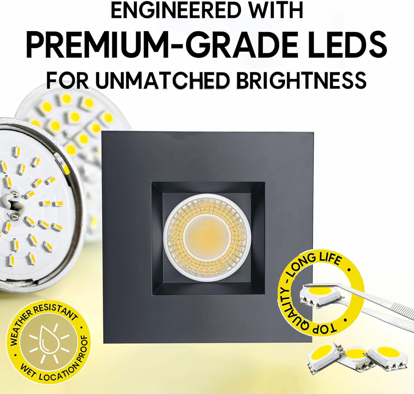 P-6977 4 inch Retrofit Square Downlight Luminaire, Black Finish, 10W=100W, 1000 Lumens, 5CCT