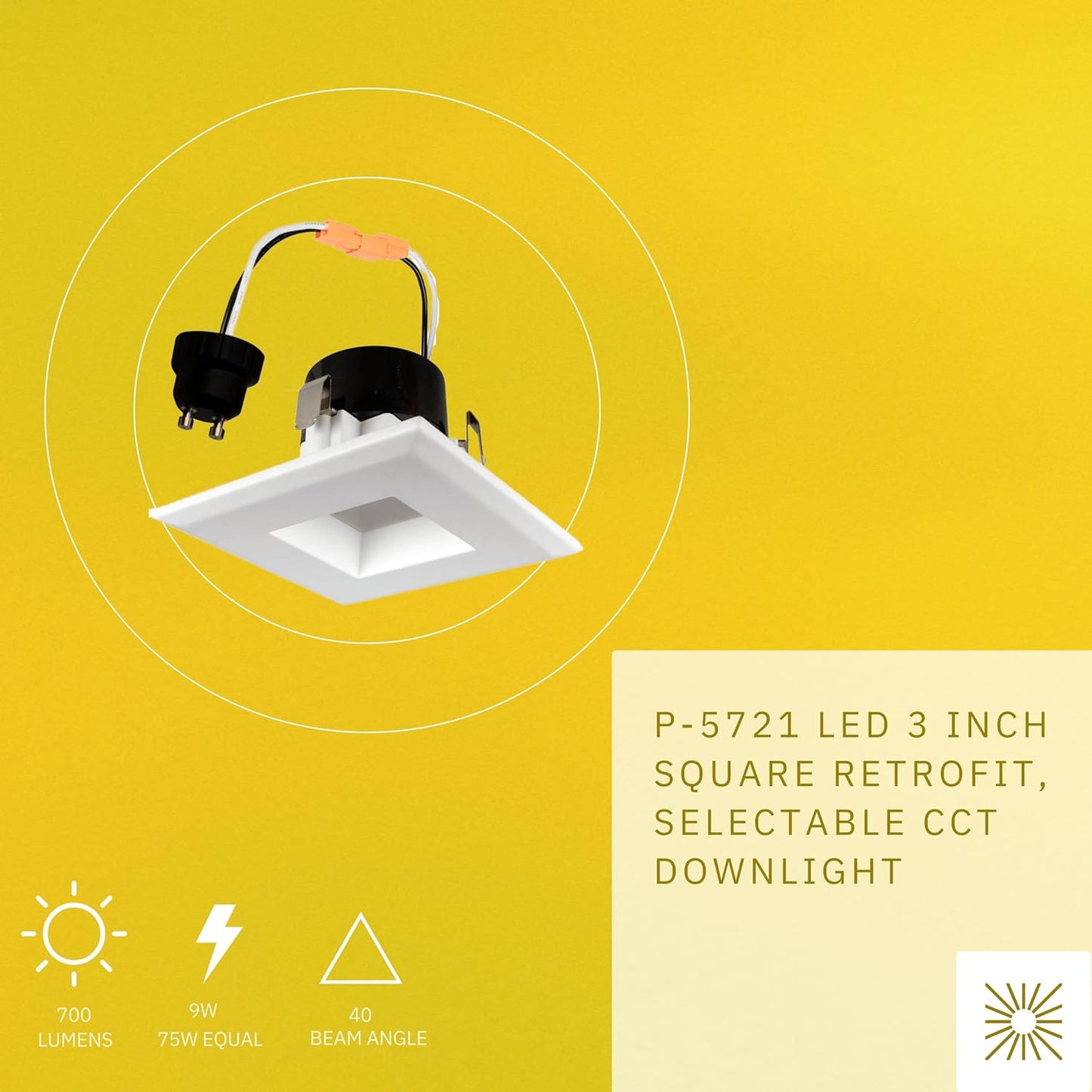 P-5721 3 Inch Retrofit Square White 9W 700 Lumens 5CCT Recessed Light