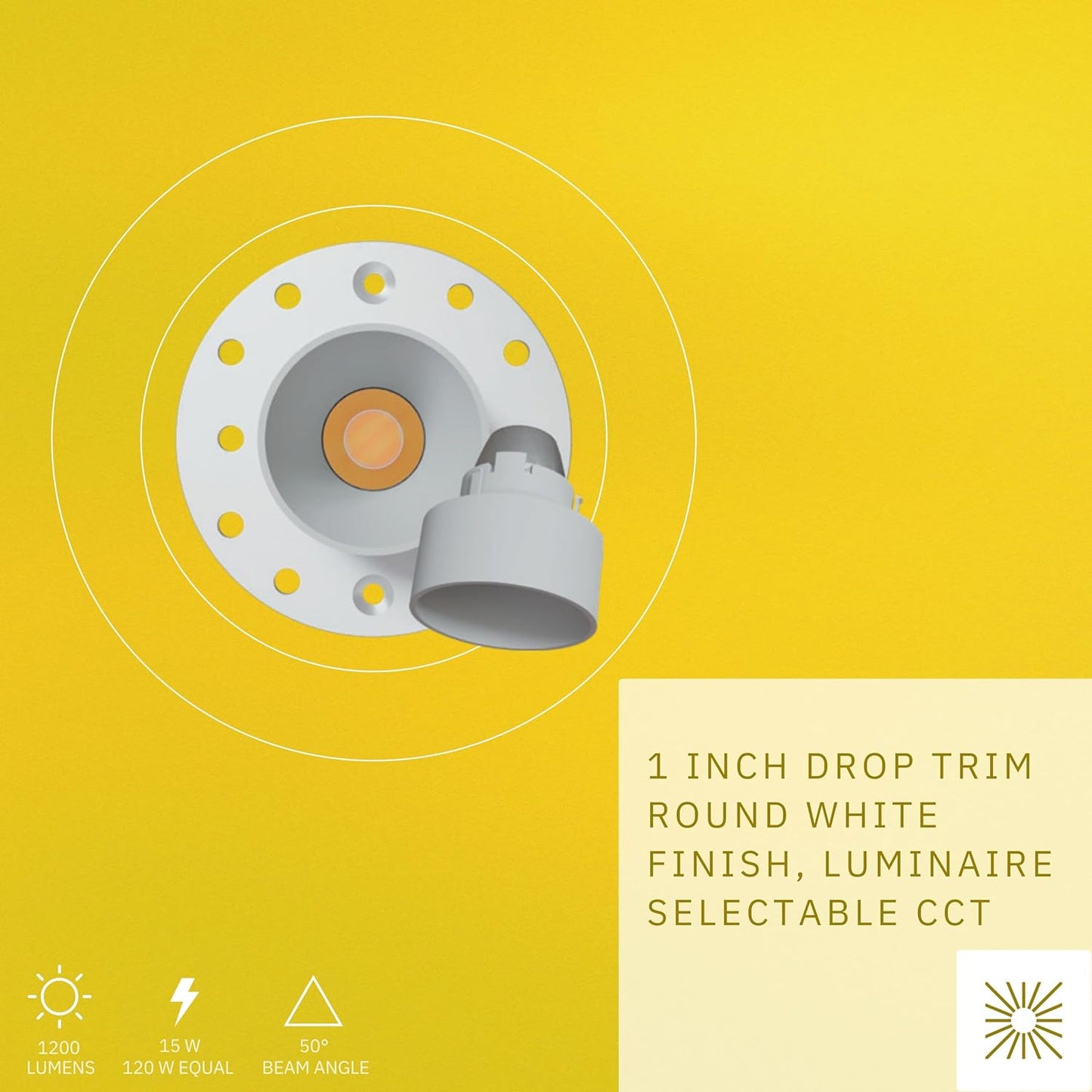 P-6580 1 Inch Round Drop, White Finish 15 Watts, 1200 Lumens 5CCT Recessed Light