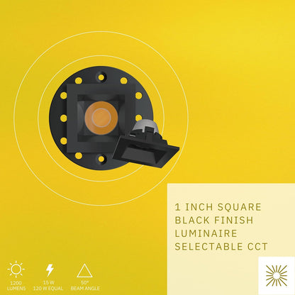 P-6576 1 Inch Square, Black Finish 15 Watts, 1200 Lumens 5CCT Recessed Light