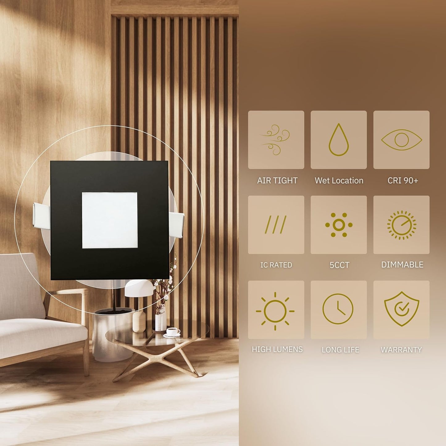 P-5875 3 Inch Square Black 8W 500 Lumens 5CCT Slim Ultra-Thin Light