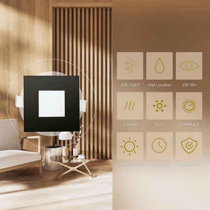 P-5875 3 Inch Square Black 8W 500 Lumens 5CCT Slim Ultra-Thin Light