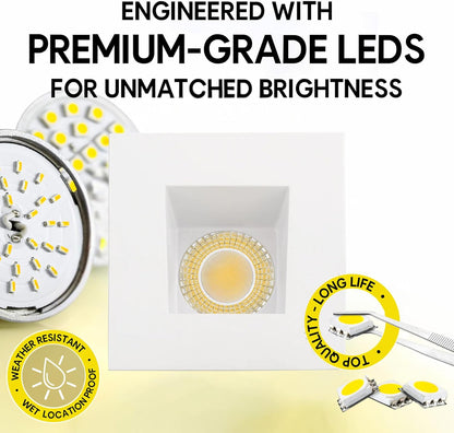 P-7550 3 inch Square Wall-Wash White, 8W, 800 Lumens, 5CCT Recessed Light